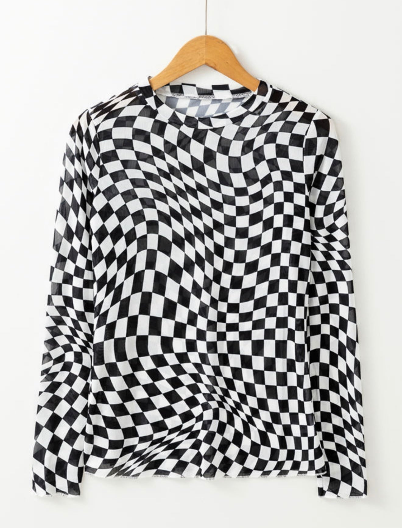 Black Checkered Mesh Top