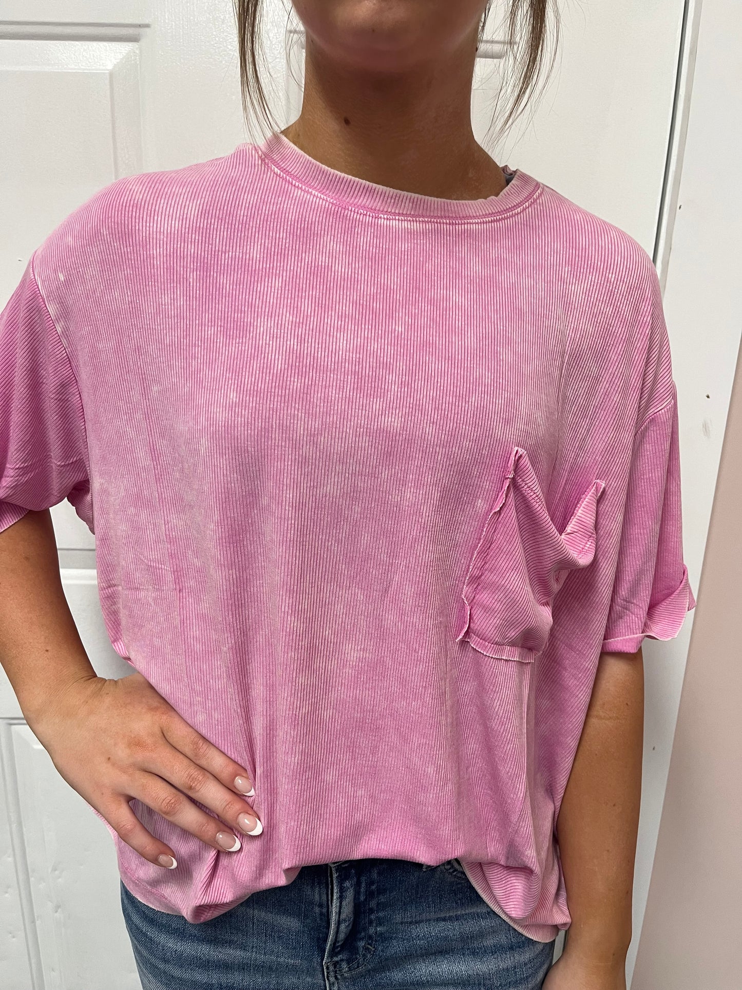 Pink Washed Ribbed Top