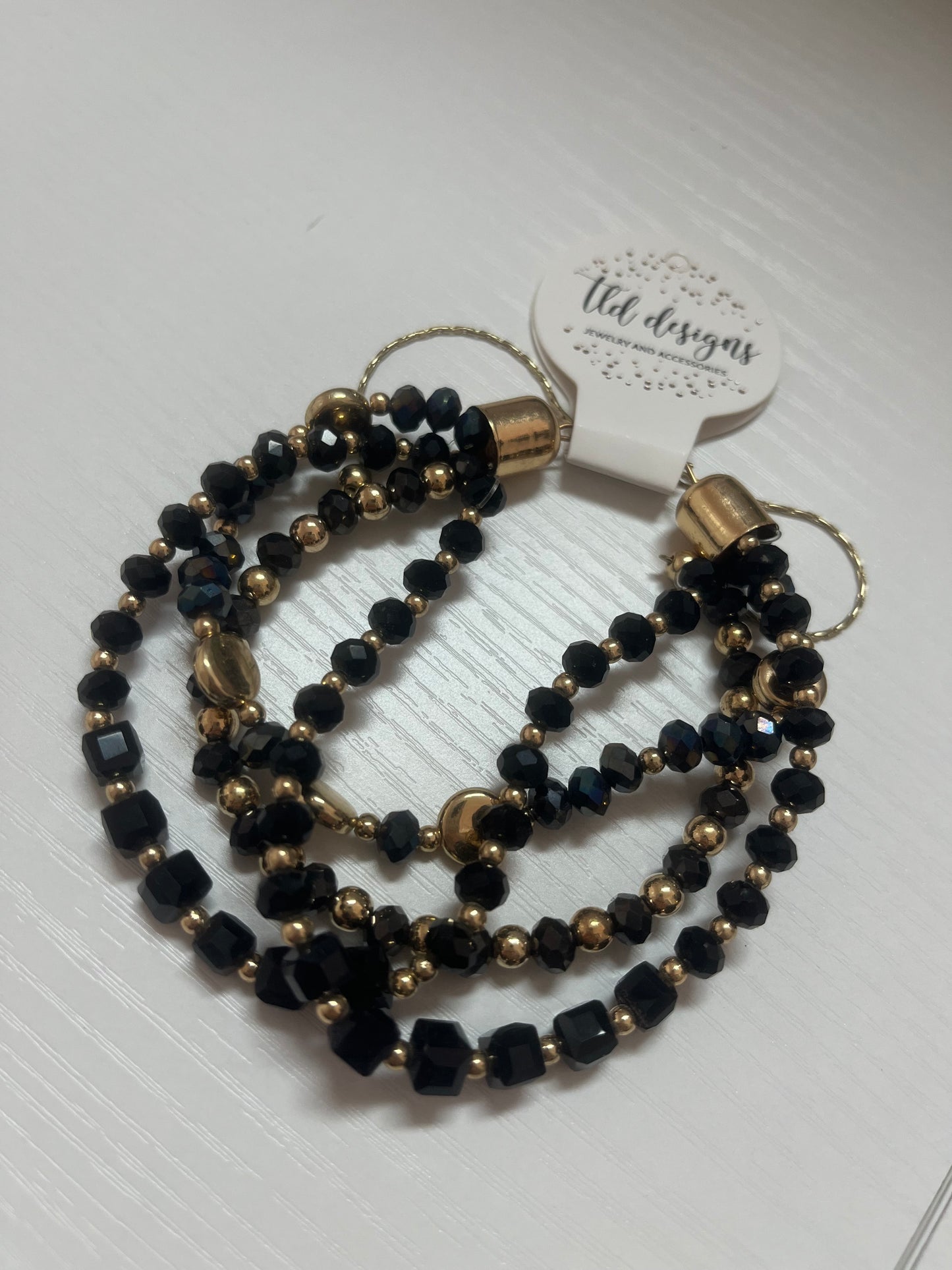 Black Beaded Bracelet Stack