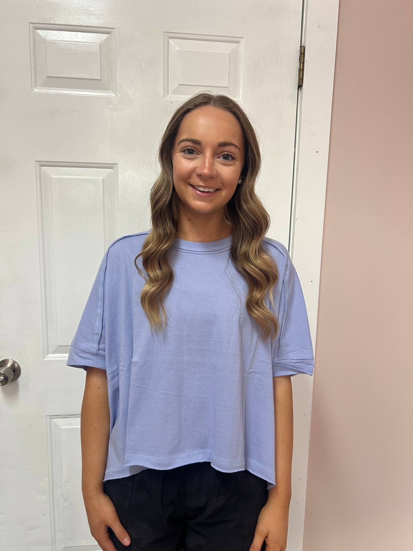 Blue Oversized Crop Comfy Top