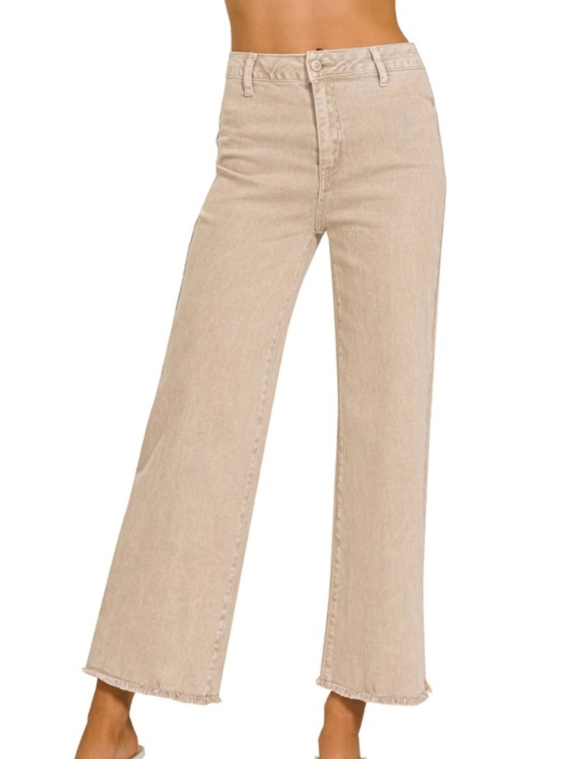 Ash Mocha Zenana Frayed Hem Jeans