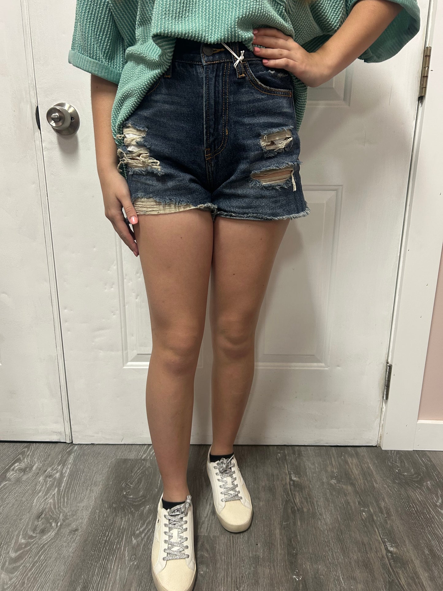 High Rise Dark Mom Jean Shorts