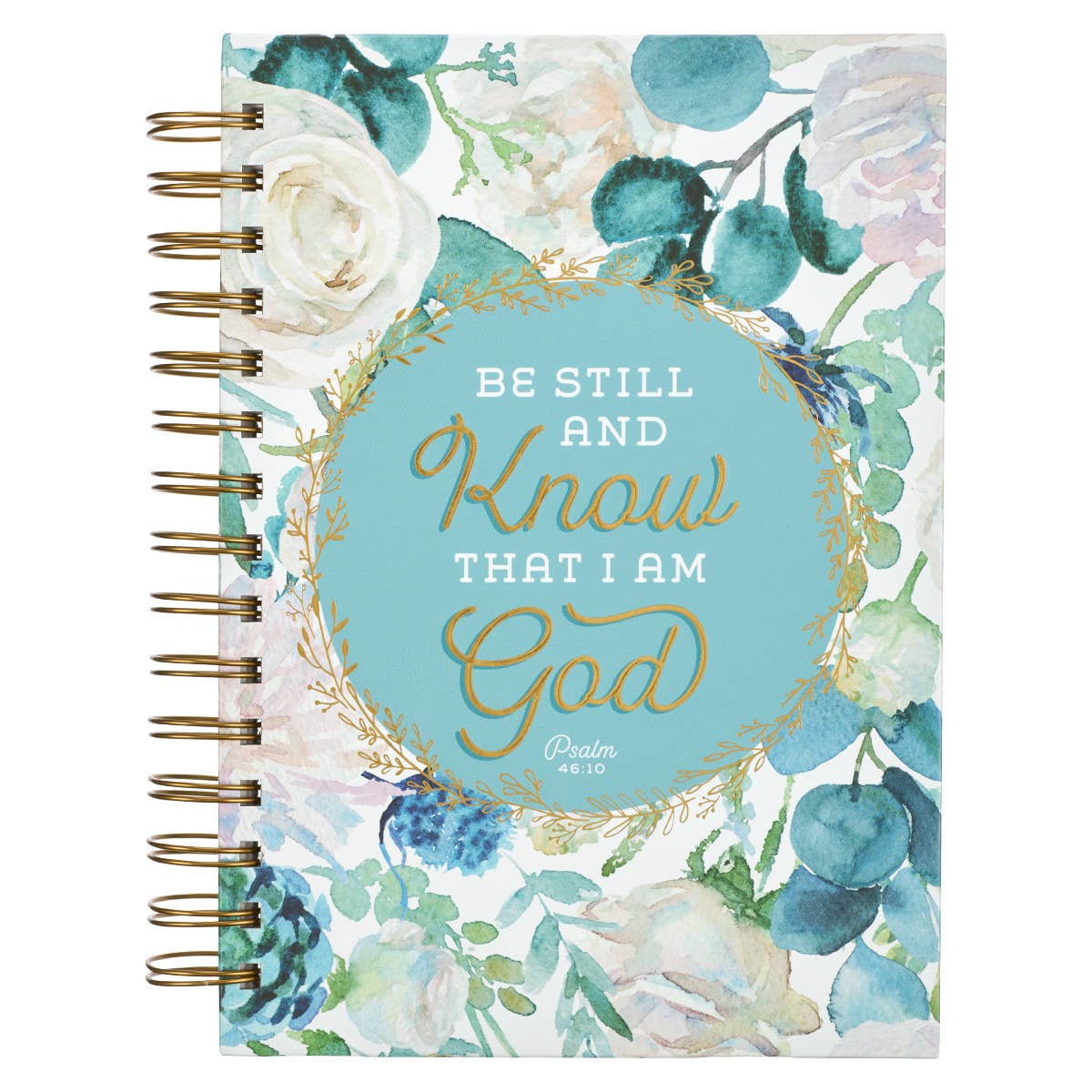 Journal Wirebound White/Teal Floral Be Still Ps. 46:10