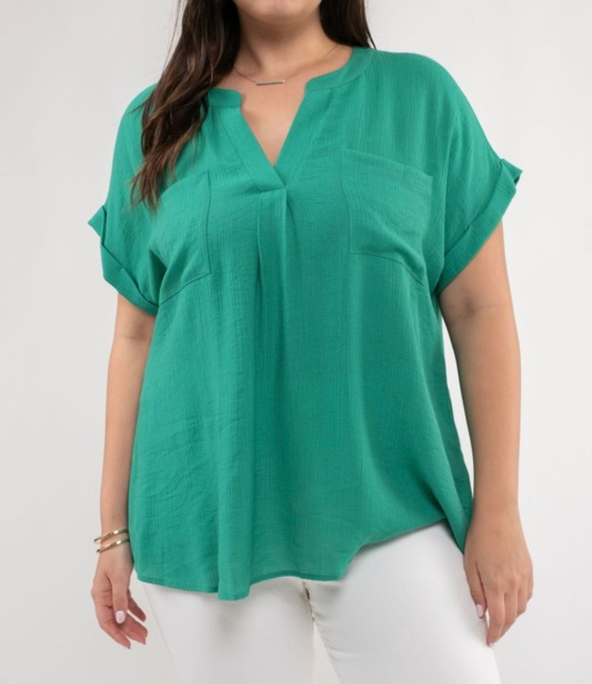 Plus Size Split Neck Top