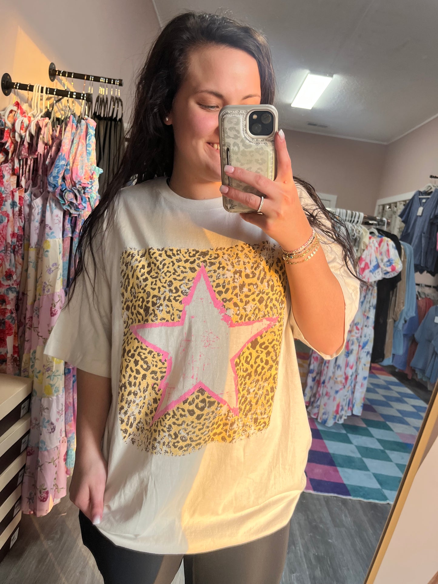 Bone Leopard Star Graphic Tee