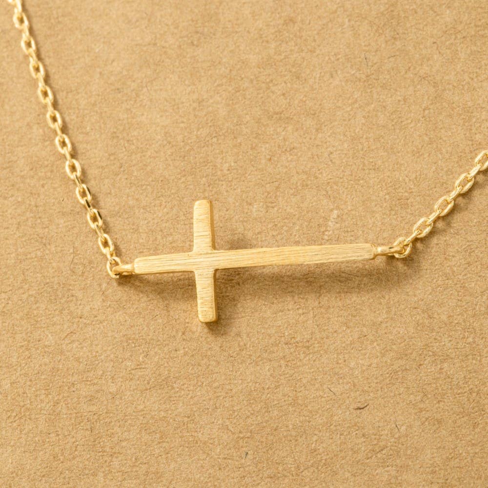 Gold Dipped Side Cross Pendant Necklace
