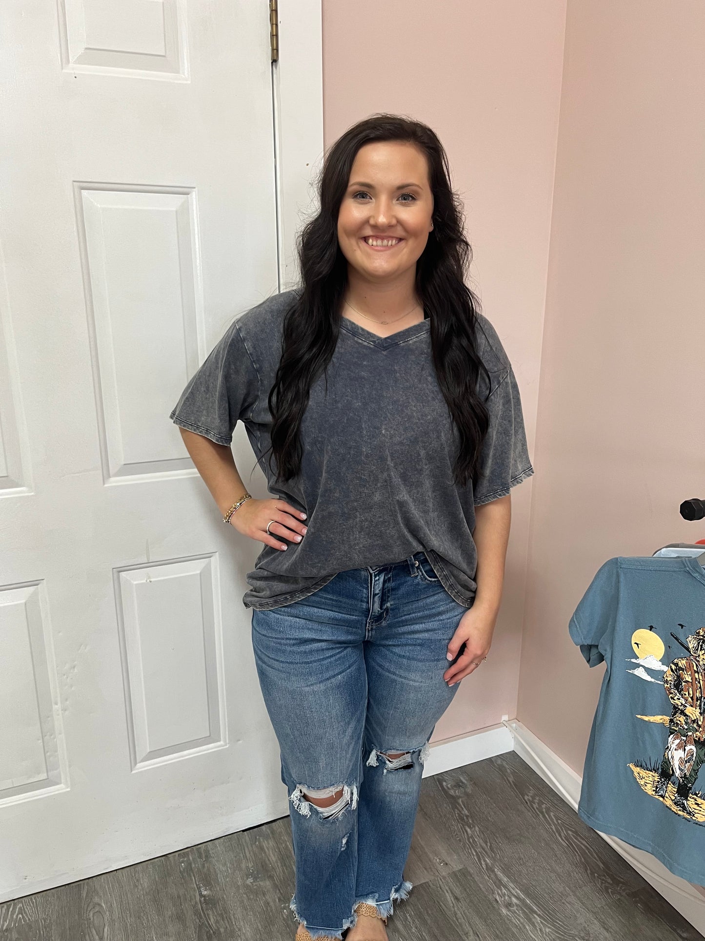 Navy V-Neck Top