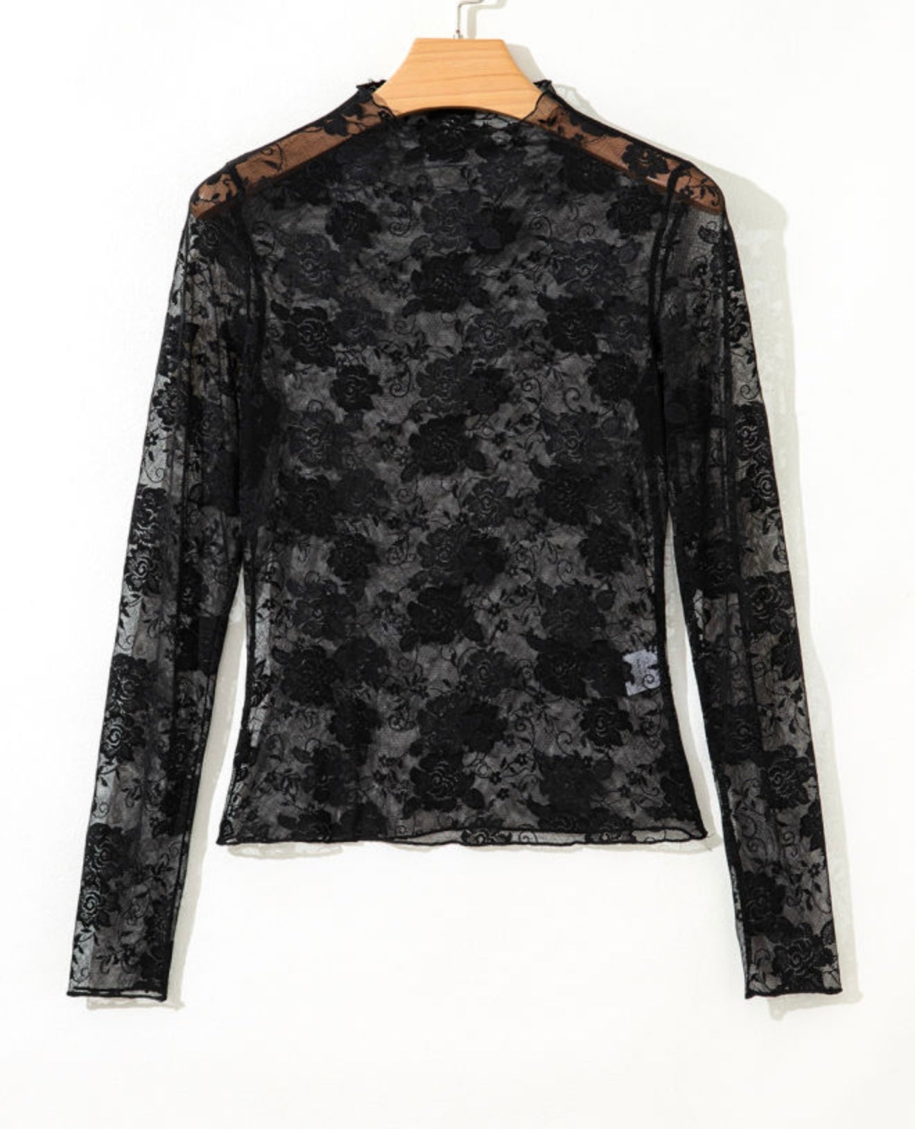 Black Sheer Floral Lace Mesh Top