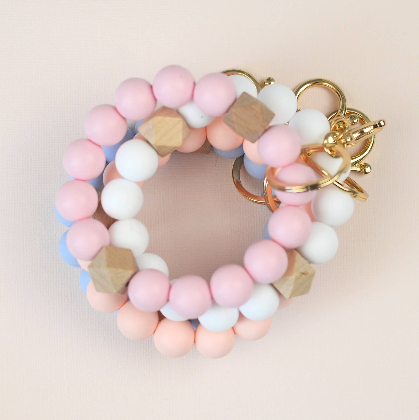 Solid Neutrals Silicone Keyring, Wristlet Keychain, Beaded
