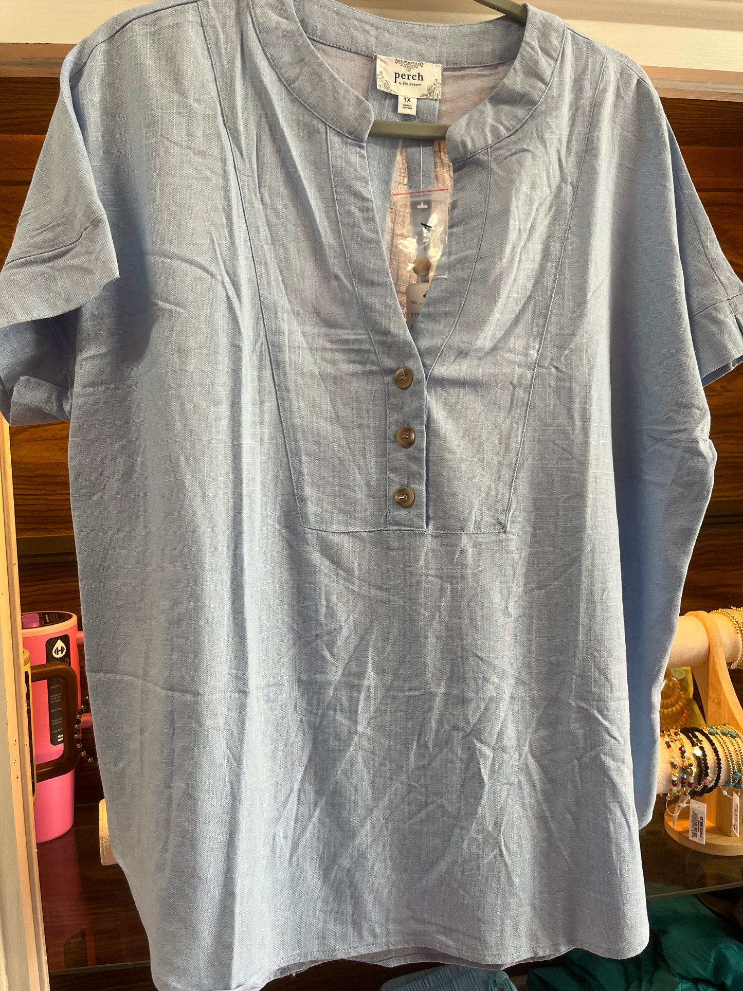 Curvy Henley Short Sleeve Top