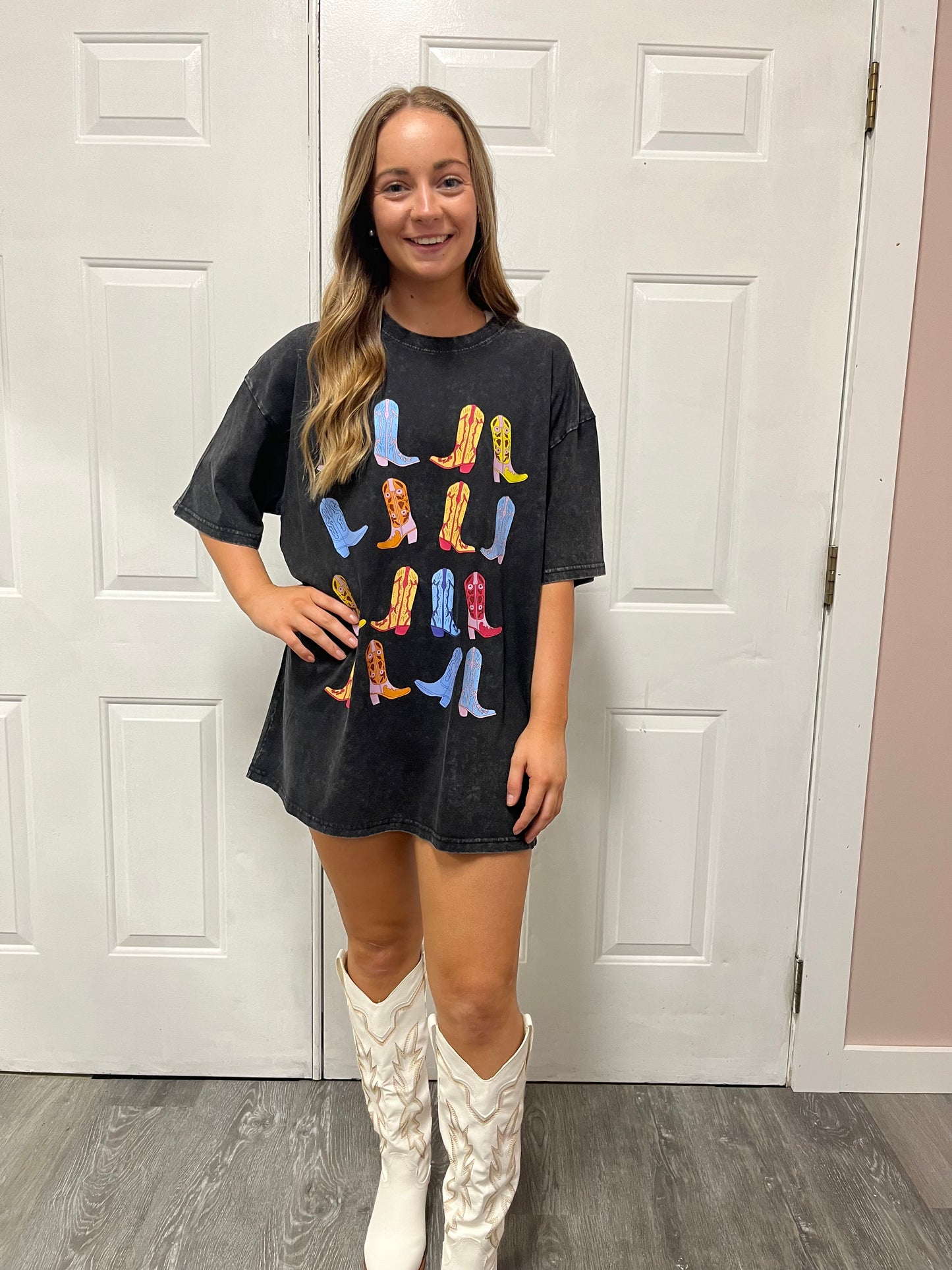 Multicolor Cowboy Boots T-Shirt Dress