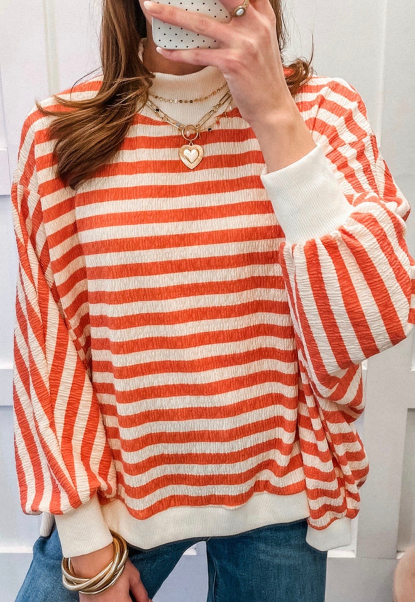 Textured Orange Striped Oversized Top-Pre/Order