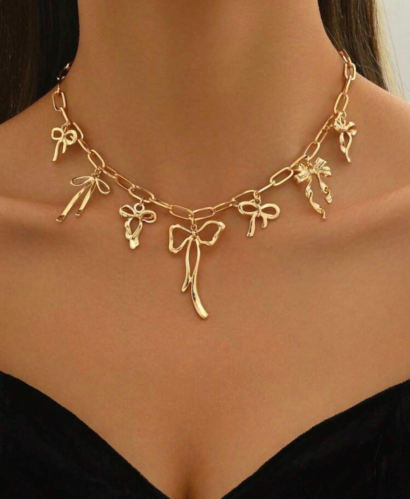 Gold Bow Charm Necklace