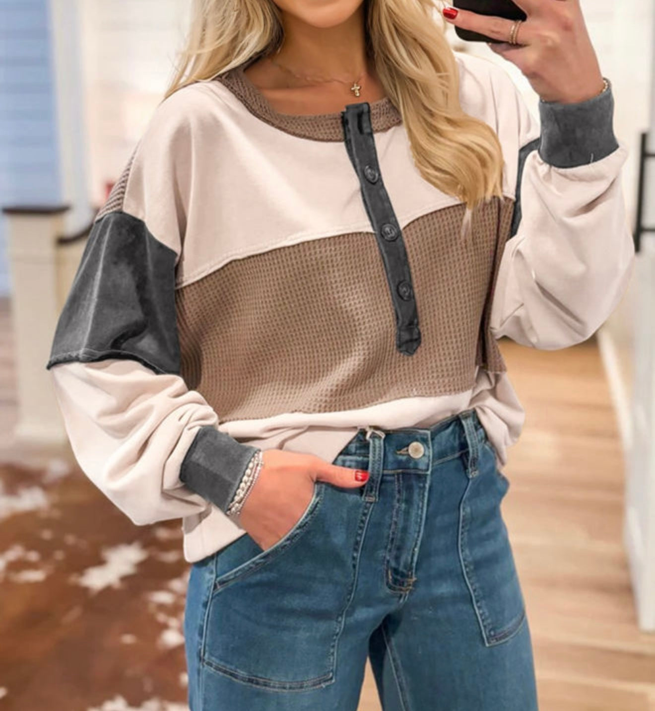 Jet Stream Color Block Patchwork Loose Top