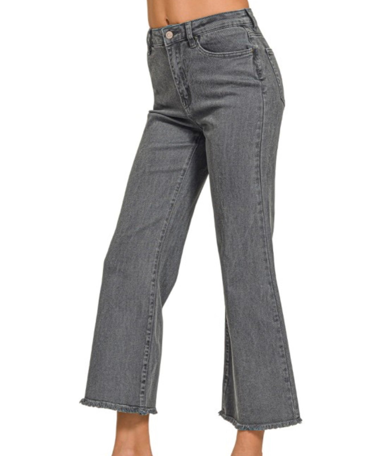 Zenana High Waist Frayed Hem Bootcut Jeans