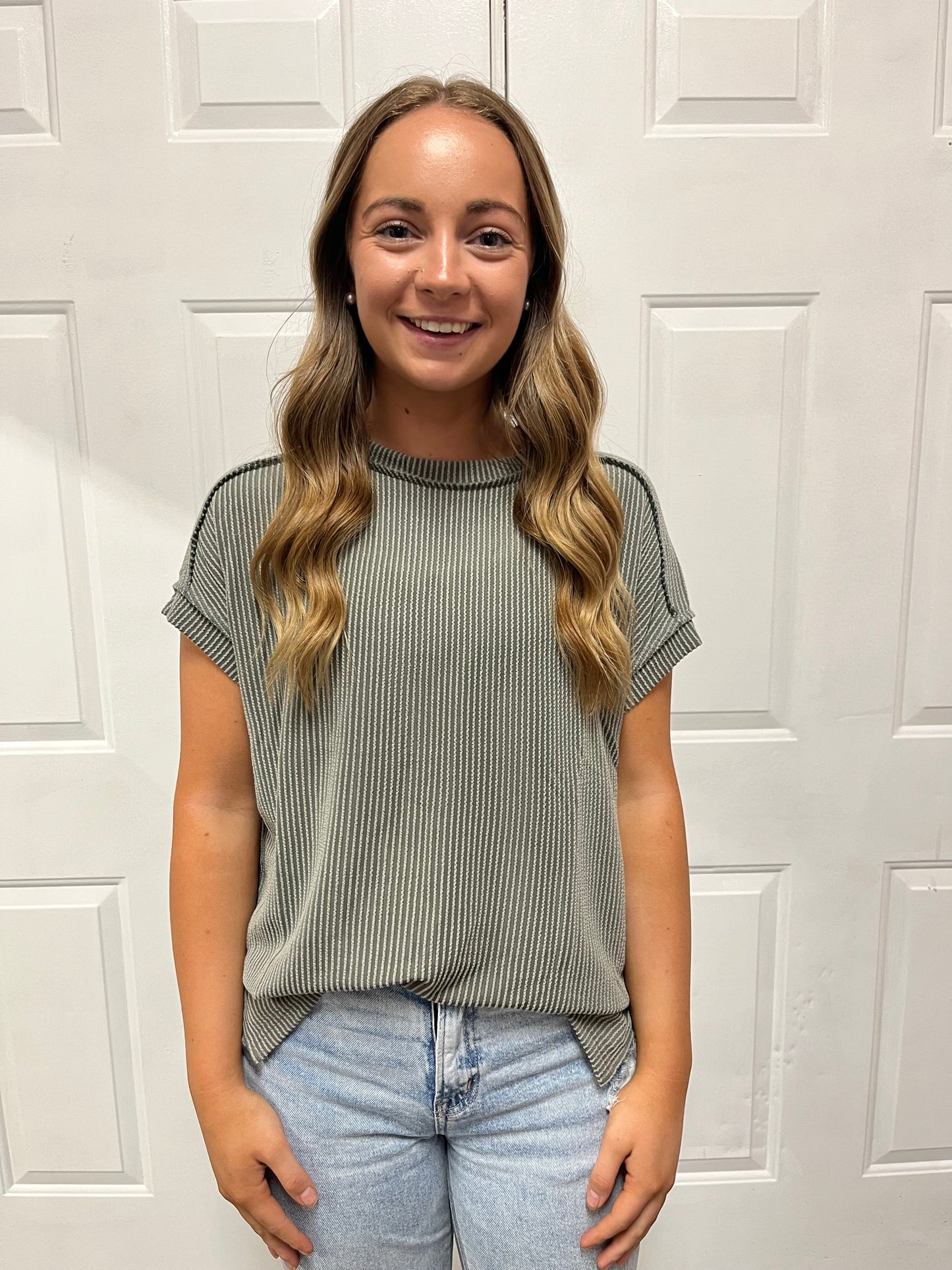 Grey Ribbed Top