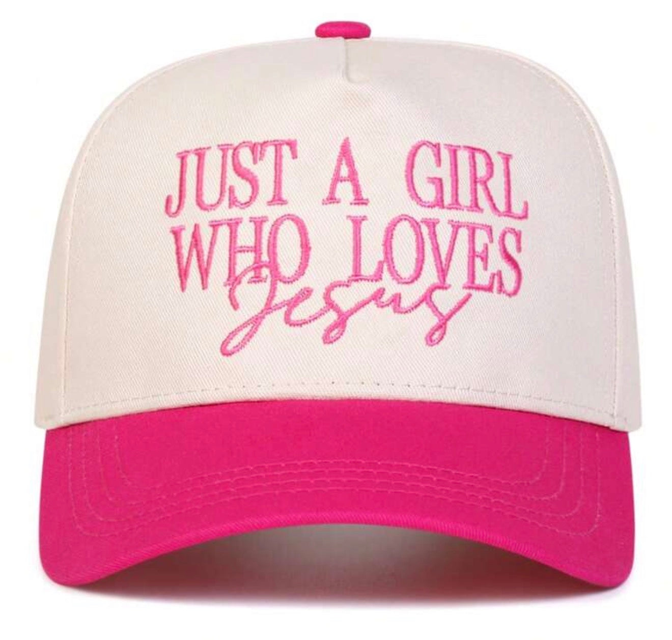 Just A Girl Who Loves Jesus Pink Embroidered Cap