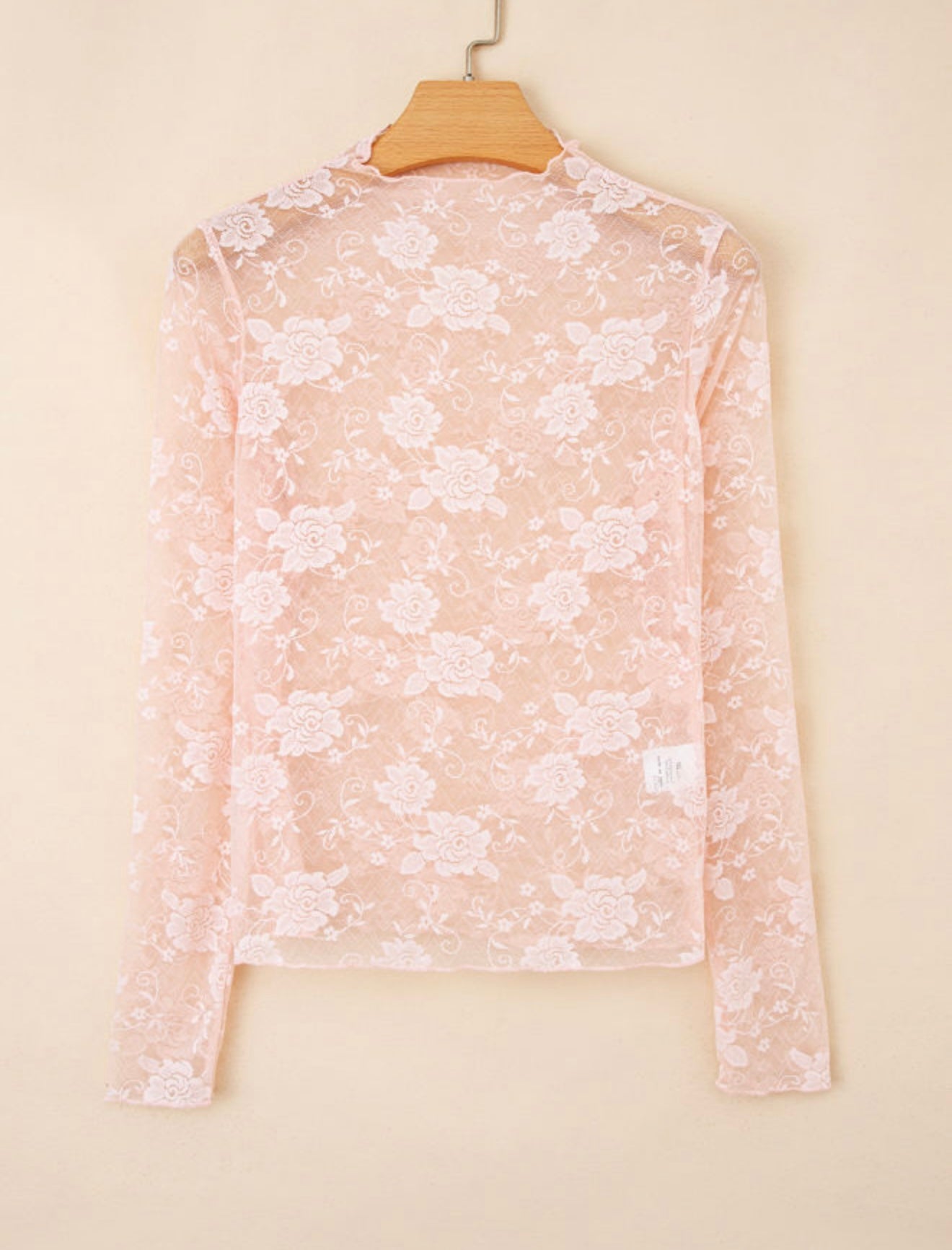 Pink Sheer Floral Lace Mesh Top