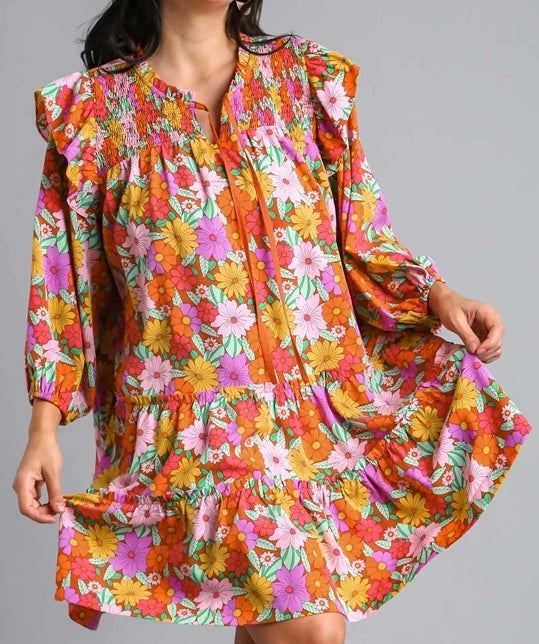 Plus Size Brown Mix Floral Dress