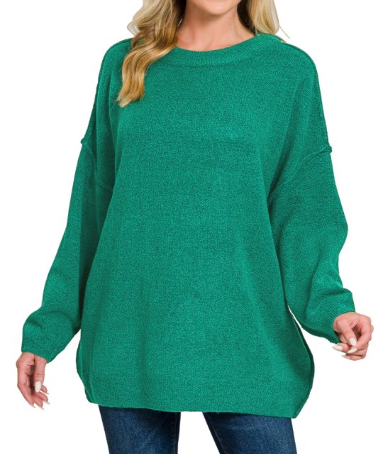 Zenana Oversized Round Neck Raw Seam Sweater