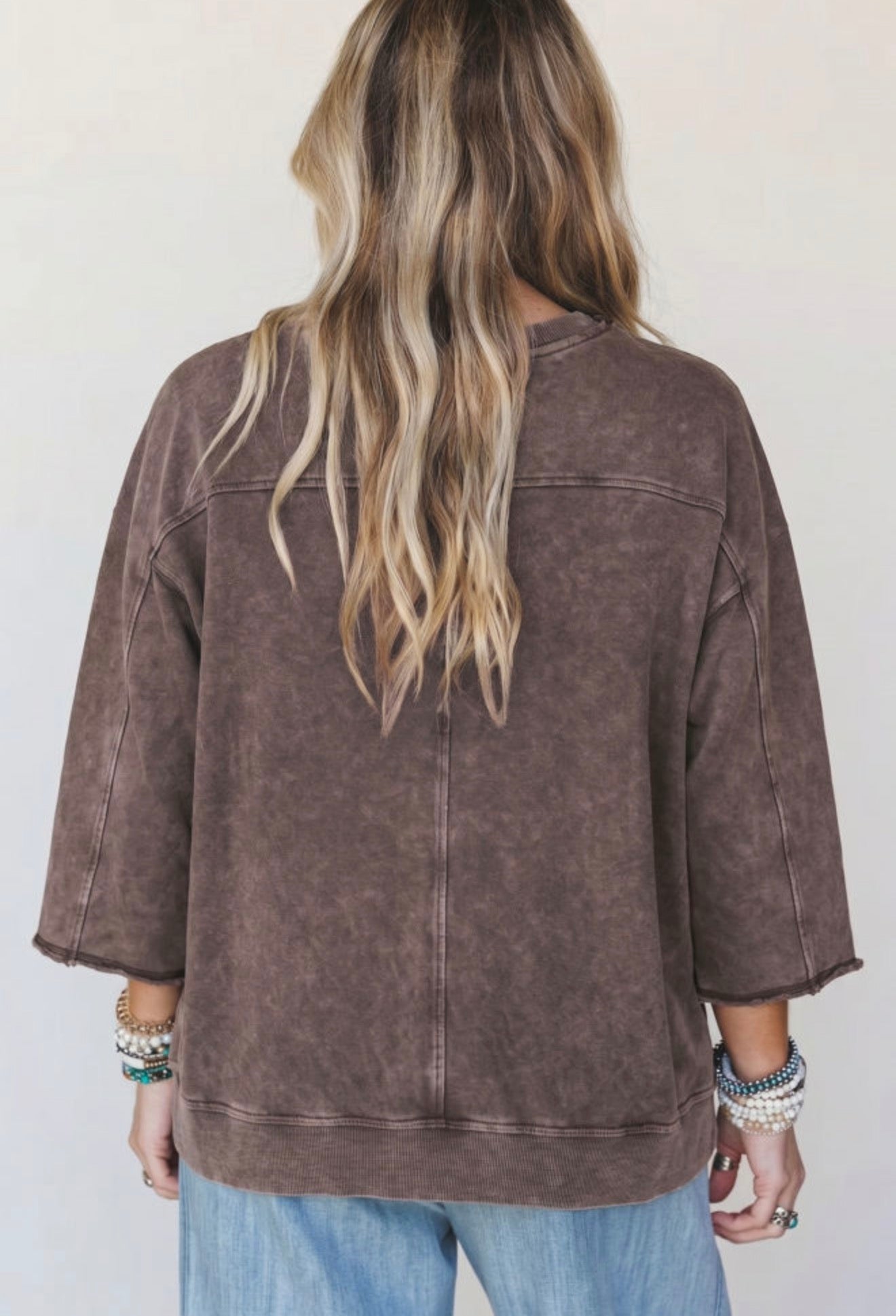 Brown Mineral Washed Loose Fit Top