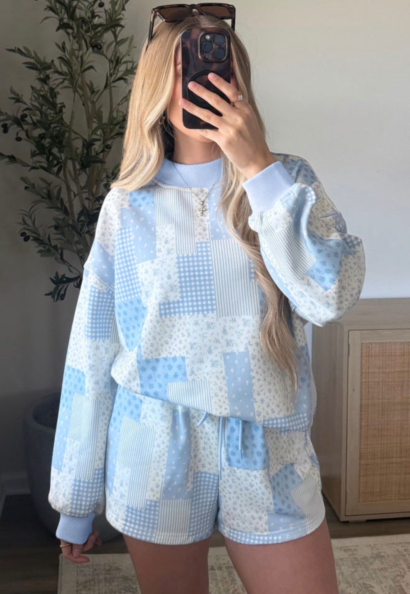 Sky Blue Patchwork Short Set