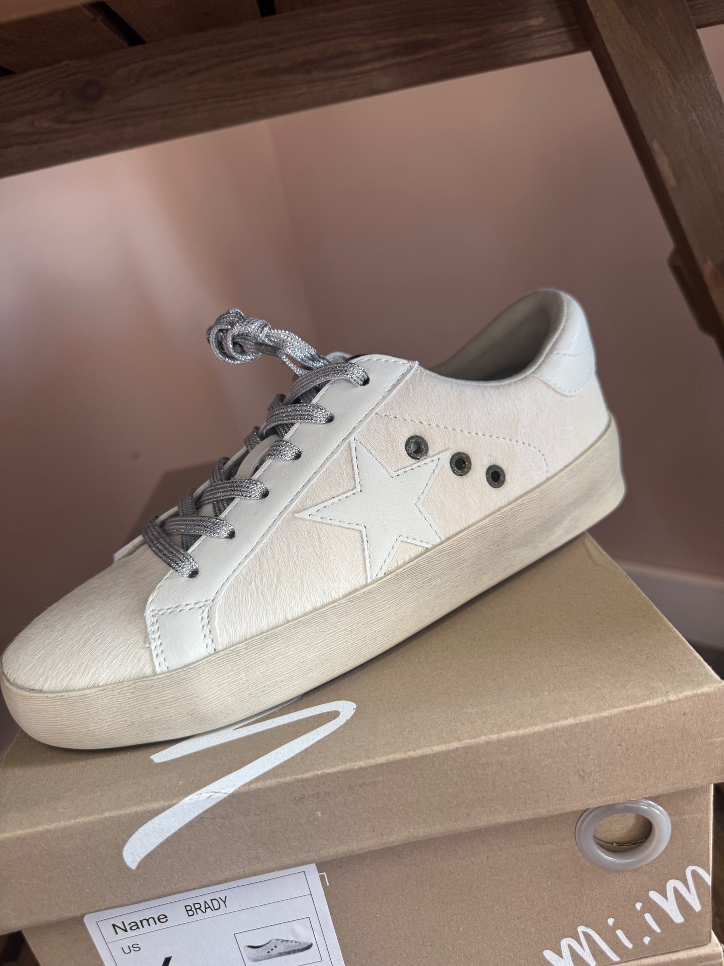 White Cowhide Star Sneaker