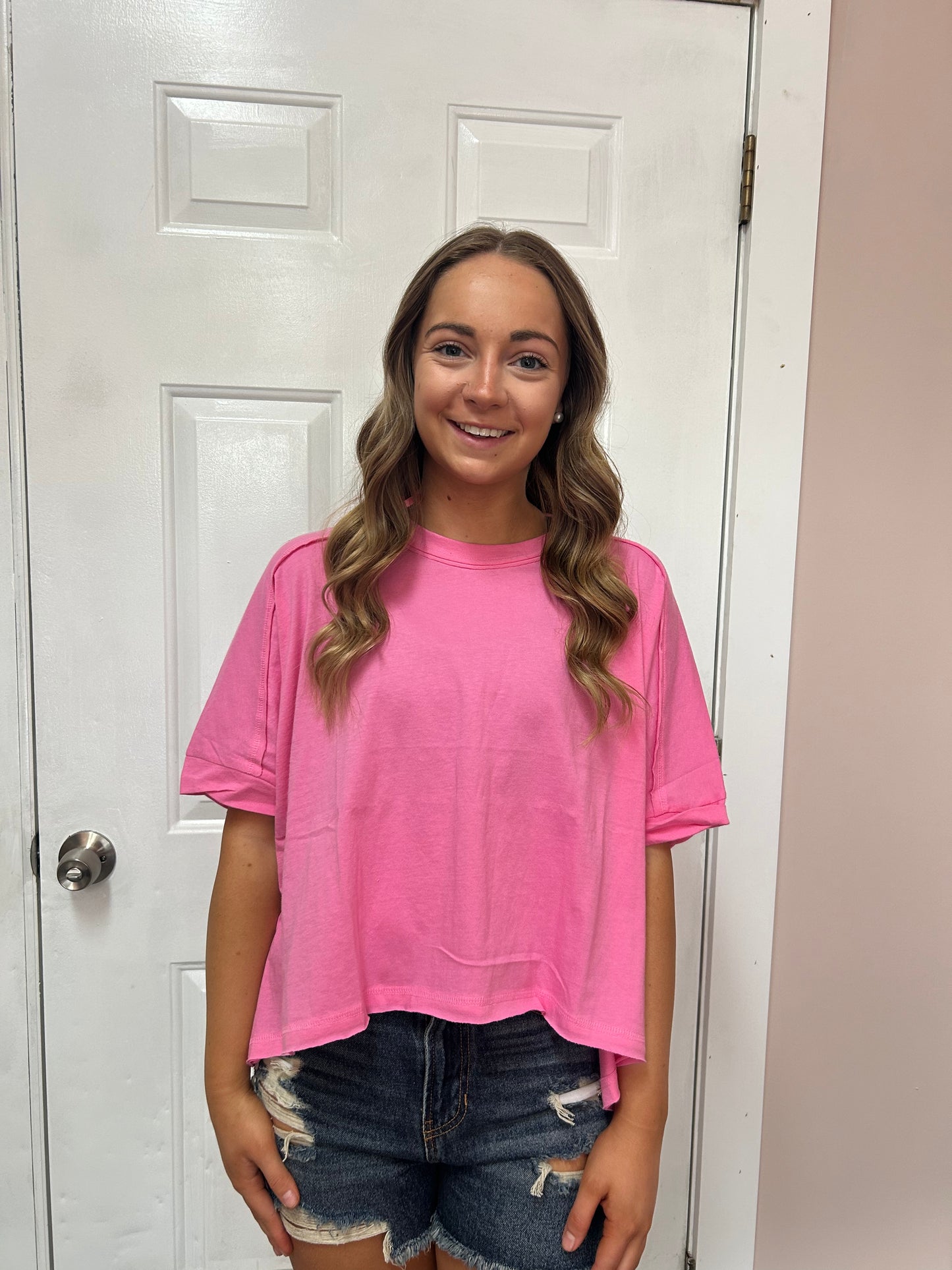 Pink Oversized Crop Comfy Top