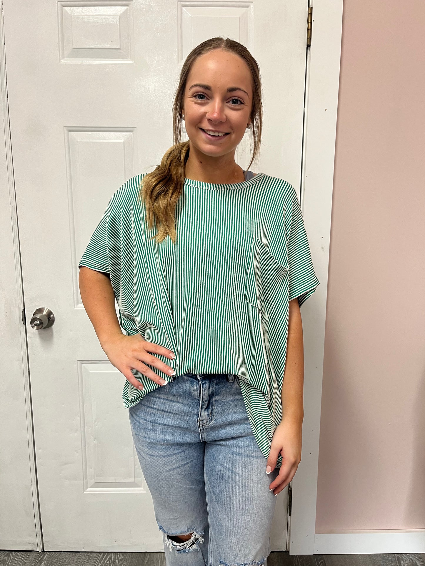 Green Corded Ribbed Top