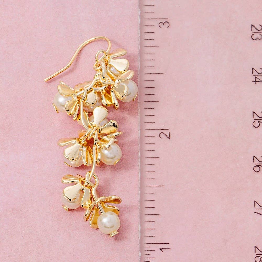 Pearl Flower Cluster Chain Dangle Earrings