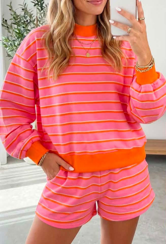 Rose Striped Short Set-Pre/Order