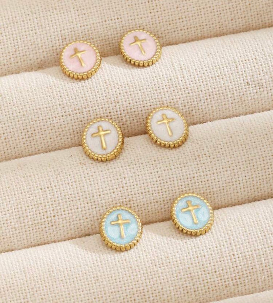 Cross Chain Stud Earrings