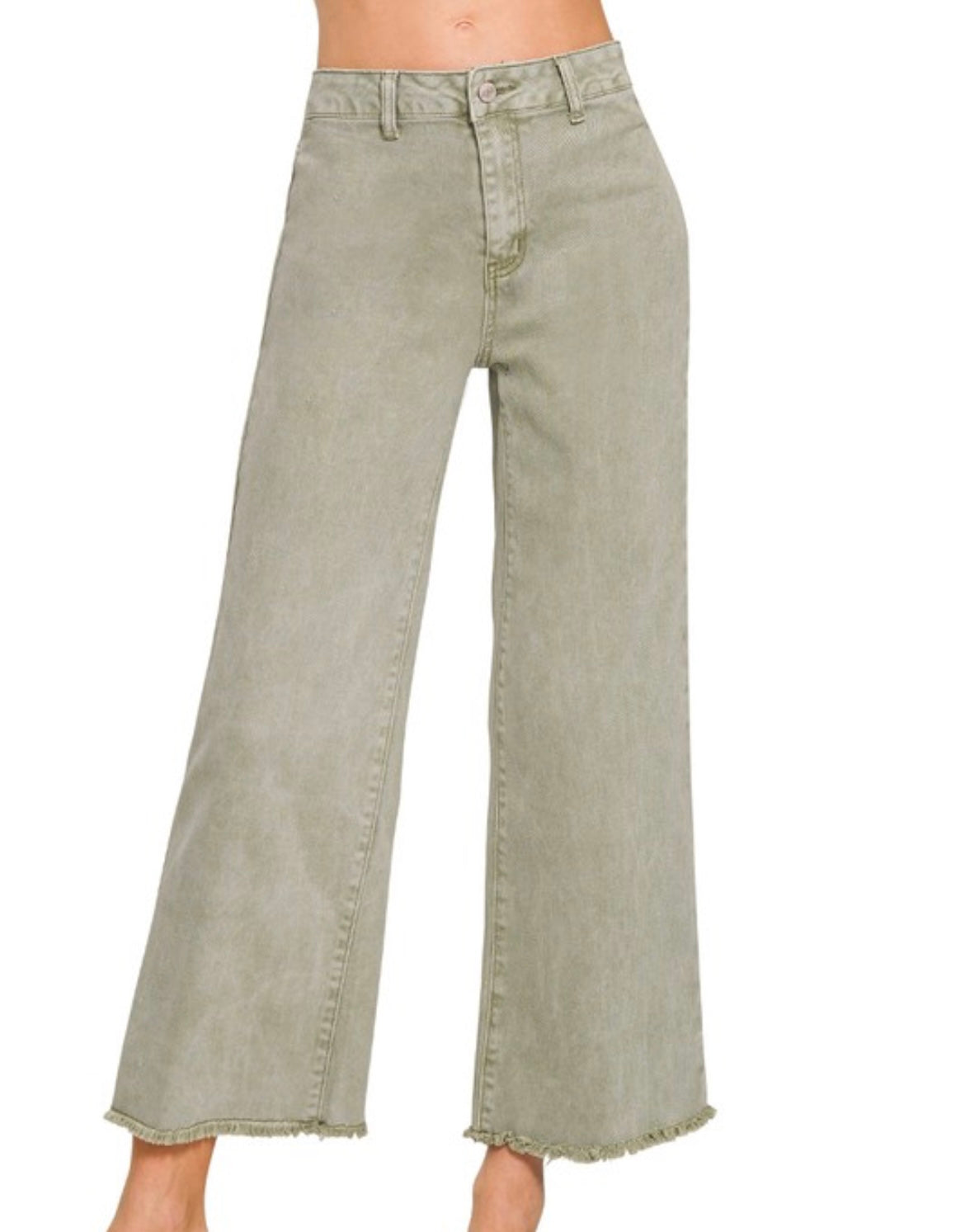 Olive Zenana Frayed Hem Jeans