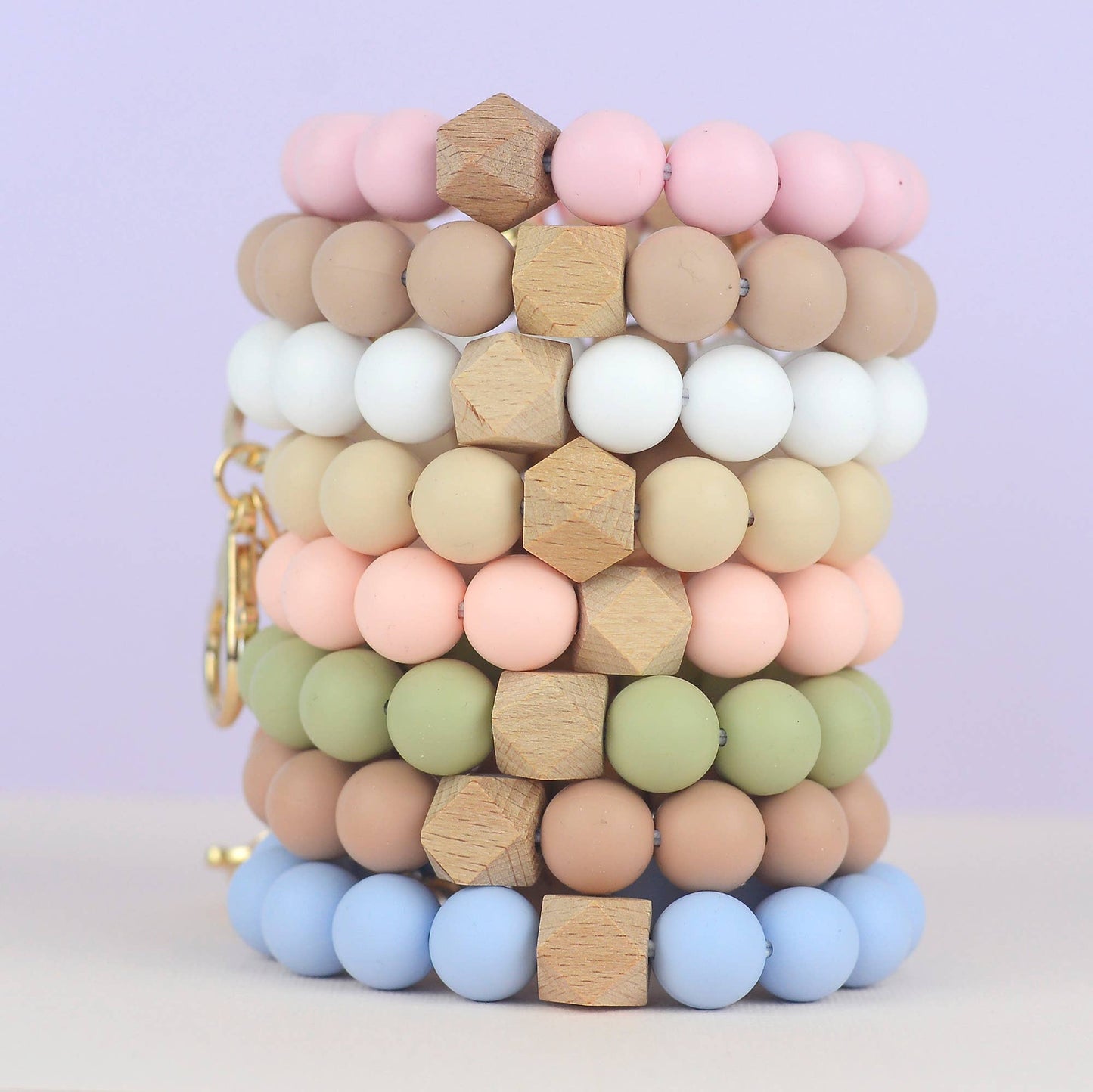 Solid Neutrals Silicone Keyring, Wristlet Keychain, Beaded