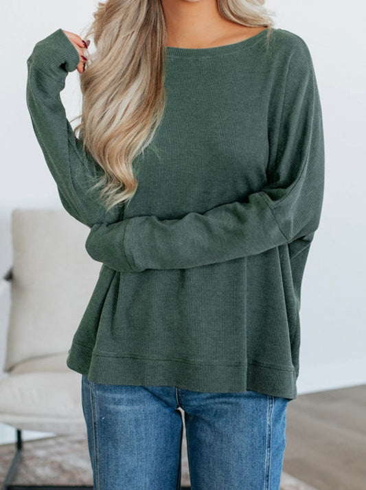 Mist Green Waffle Knit Loose Fit Top