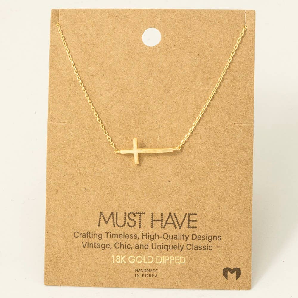 Gold Dipped Side Cross Pendant Necklace