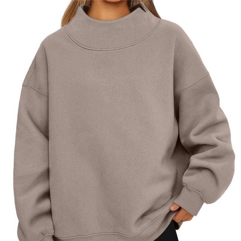 Solid Color Mock Neck Fleece Sweatshirt