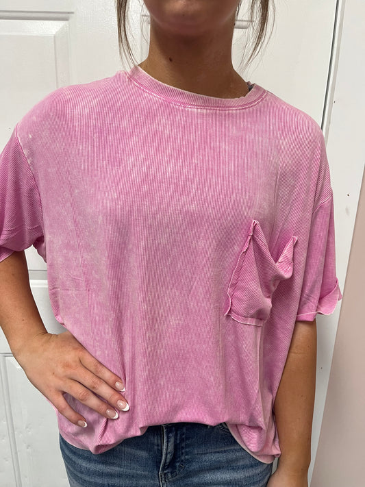 Pink Washed Ribbed Top