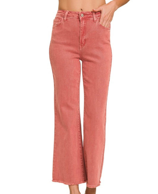 Zenana High Waist Frayed Hem Bootcut Jeans