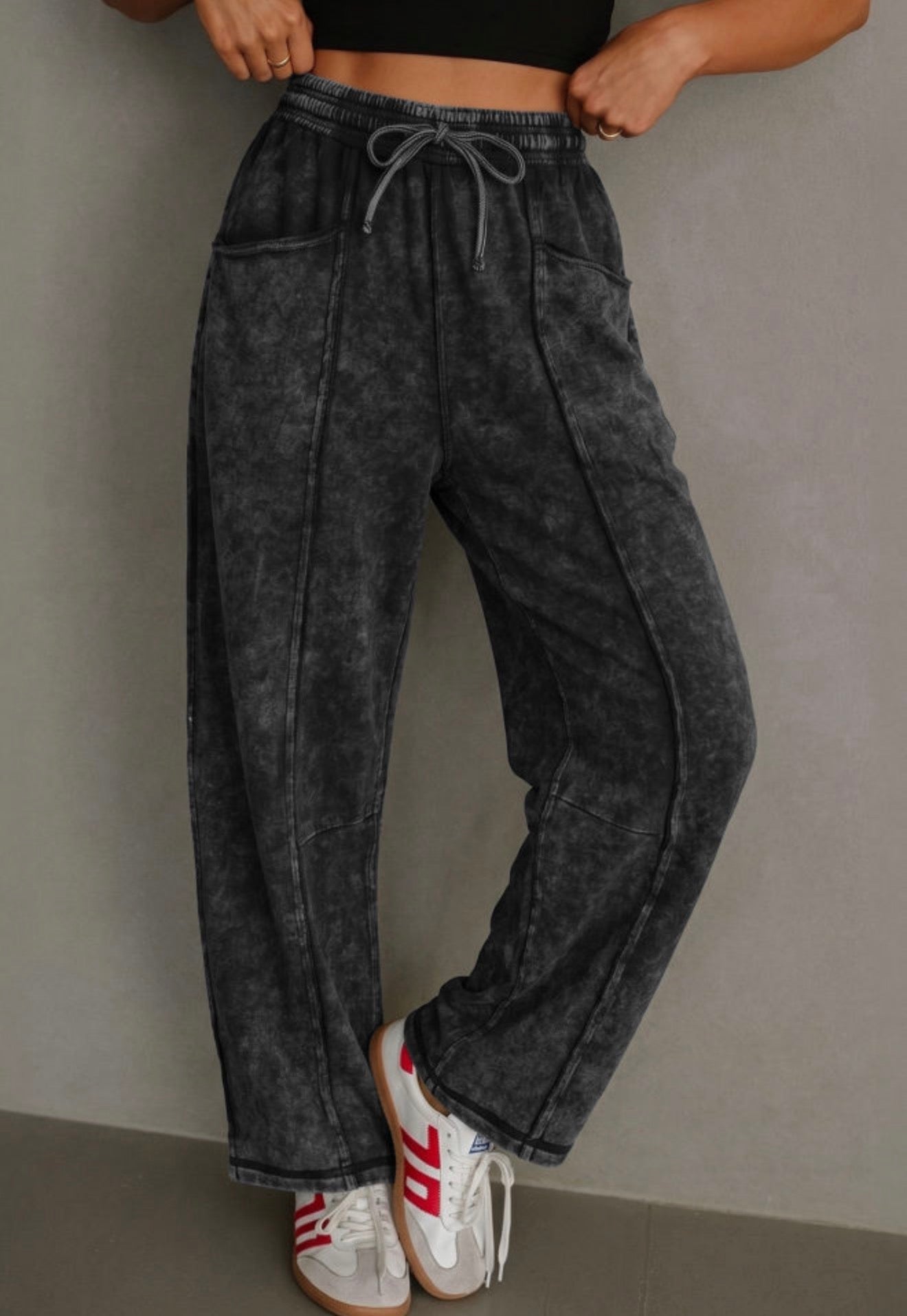 Black Mineral Washed Barrel Pants-Pre/Order