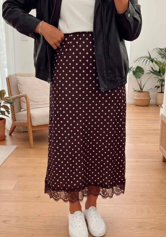 Brown Polka Dot Skirt-Pre/Order