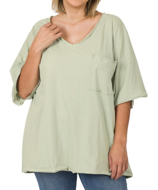 Curvy-Sage Oversized W/ Pocket