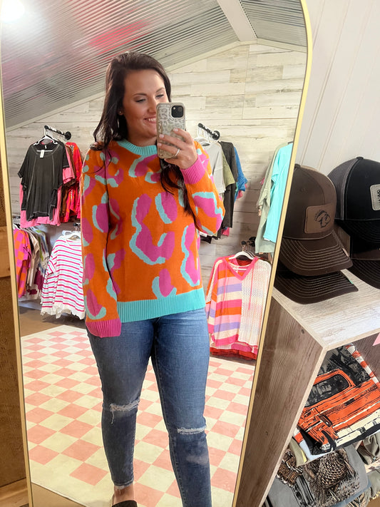 Bright Orange Leopard Sweater