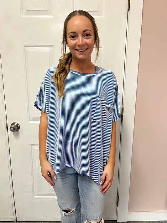 Ocean Blue Corded Ribbed Top