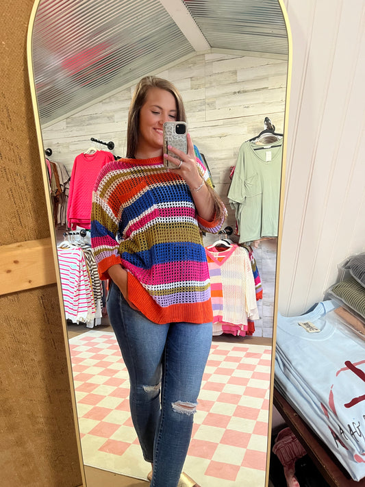 Colorblock 3/4 Sleeve Sweater