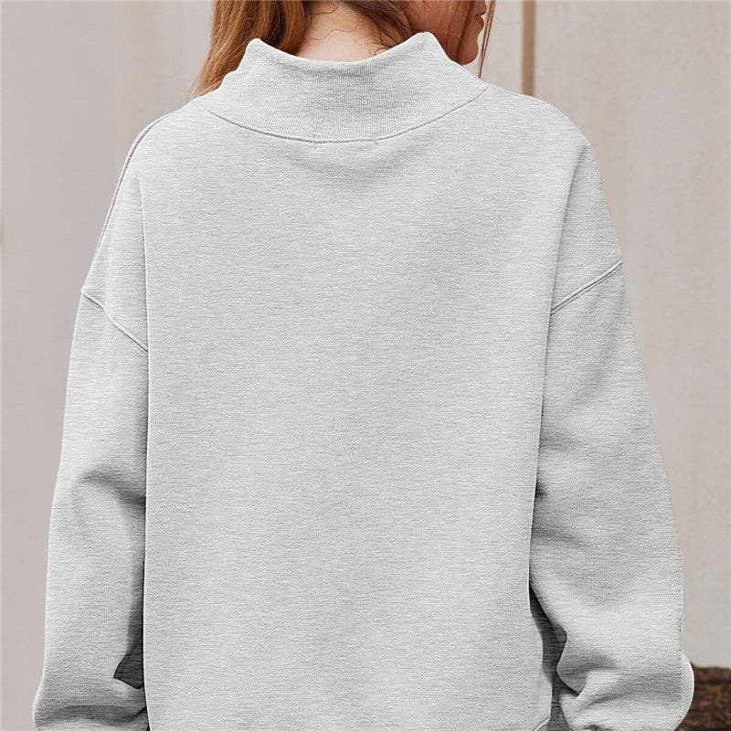 Solid Color Mock Neck Fleece Sweatshirt