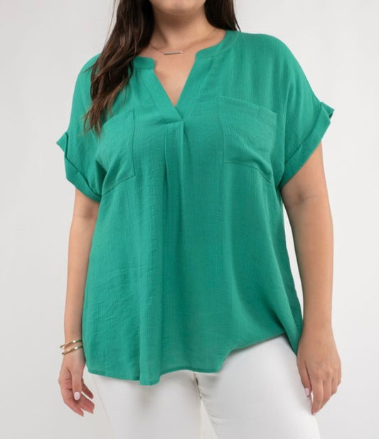 Plus Size Split Neck Top