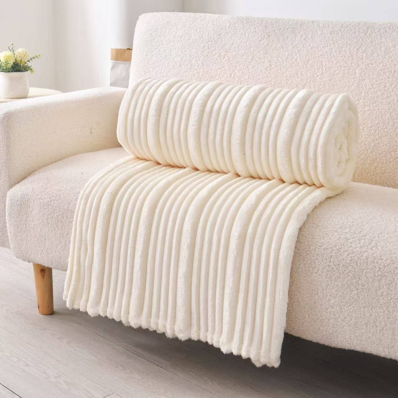 **DOORBUSTER** Plush Flunnel Throw – Ultra Soft Ribbed Blanket Texture
