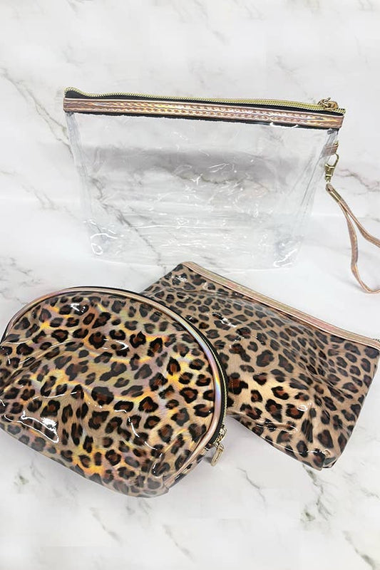 3 Piece Leopard Cosmetic Pouch Set