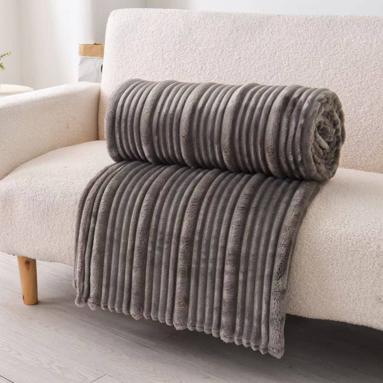 **DOORBUSTER** Plush Flunnel Throw – Ultra Soft Ribbed Blanket Texture